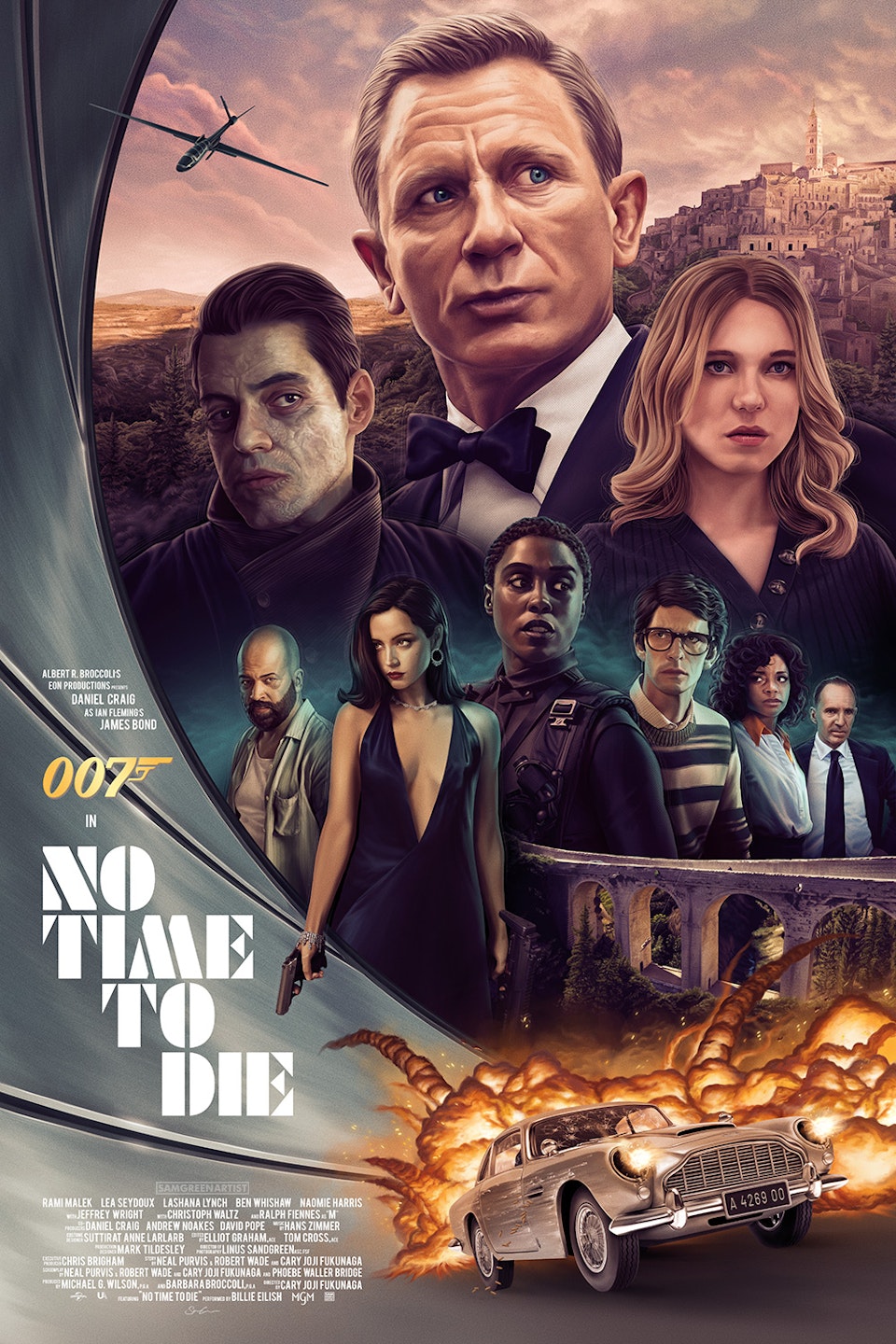 No Time To Die (Private Commission) - James Bond - No Time To Die poster illustration - Regular edition
This poster was a real labour of love, created with painstaking detail and my most ambitious poster to date. I've been a huge Bond fan since I was a kid and so it was important to create work that I felt did the legacy justice. I have really loved Craig's tenure in the role and thought No Time To Die was a bold and fitting end to this era of 007.
Painted in Procreate, title and design in Adobe Illustrator, assembly in Adobe Photoshop.