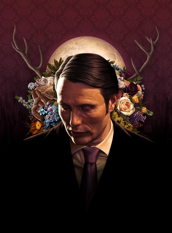 Hannibal - Officially licensed 'Hannibal' art print design, created for the 'Hannibal' art book published by Printed In Blood.

Also available as an officially licensed print via PosterPosse. 18x 24 inches.

Illustrated in Procreate on iPad Pro.