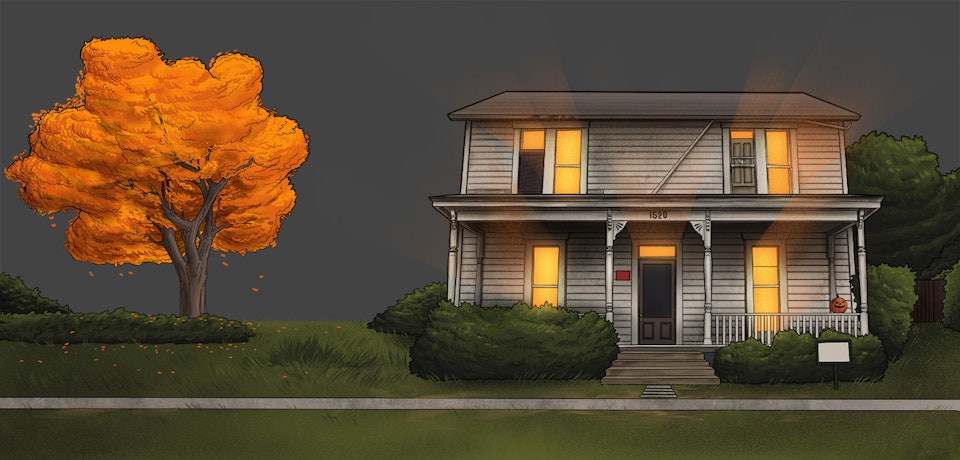 Halloween - The Myers house.

As was the case with all of these elements, they were painted as a separate elements before being brought into the overall composition and finalised.

Painted in Procreate on iPad Pro.
