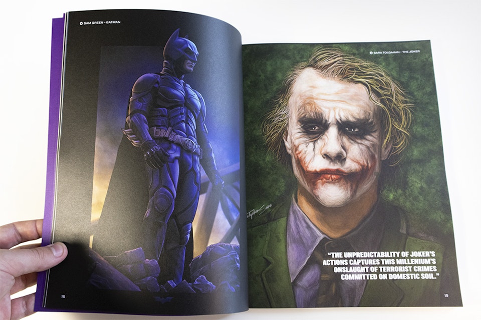 Published work - Interior of Layered Butter Issue 2, featuring my The Dark Knight illustration (left)
