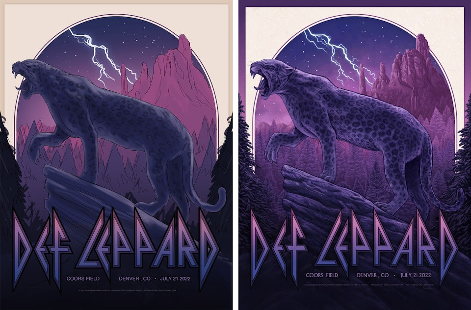 Def Leppard - Official concert poster - (Left) The original sketched mock-up (Right) The final poster design