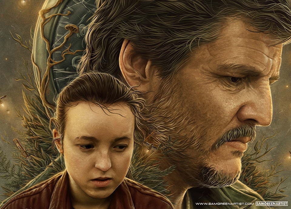 The Last of Us (HBO Series) - Detail crop - Pedro Pascal as Joel Miller and Bella Ramsey as Ellie Williams