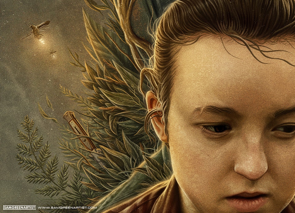 The Last of Us (HBO Series) - Detail crop - Ellie and her trademark switchblade amongst the overgrowth