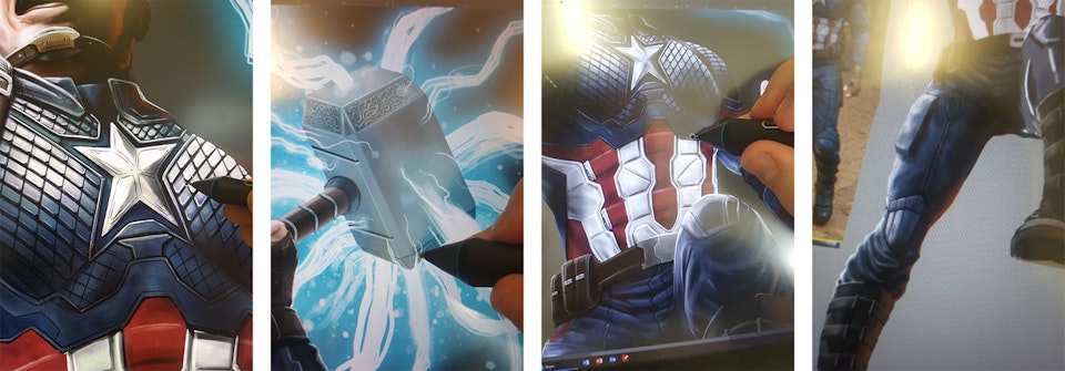 Captain America - Mjolnir - Painting in the details using a Wacom Cintiq on Adobe Photoshop