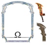 God of War Ragnarok - Initial sketch design for the frame element. On the right you can see an example of Kratos' iconic weapons - the Blades of Chaos. I looked to subtly incorporate this into the design of the frame in the upper corners, flowing naturally back into the arch of the frame itself.