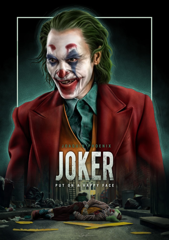 Joker - Joker Poster

Illustrated and coloured in Procreate, assembled in Adobe Photoshop.

The movie Joker for the most part is a character study of one individual; Arthur Fleck, as portrayed masterfully by Joaquin Phoenix. 

As such, for this poster I wanted the focus to be purely on that individual. I really enjoyed the movie, being particularly in awe of Phoenix’s powerful and tragic performance. Being a lifelong DC Comics fan, I always enjoy unique new takes on their characters. It’s especially exciting to see an interpretation handled with such a degree of maturity and being unafraid to push the boundaries on what can be done with the character. Creating an interpretation that is new and fresh whilst also retaining the soul of the source material.

The composition evokes Arthurs ‘rise’ to the persona of Joker from the downtrodden state of his life. The literal lower portion of the poster features Arthur lying down in an alley after being assaulted, as represented early on in the film – just one of the many instances of misfortune and trauma he experiences throughout his life. 
Rising bold, strong, and confident above this is Joker – mirroring the transformation the character undergoes throughout the course of the film. Simplicity and clarity were key here – focusing on strong iconography to clearly define the character and their arc to the viewer.