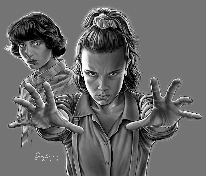 Stranger Things - Due to the nature of Procreate having a maximum canvas size limit, the poster was predominantly drawn in two sections and then stitched together in Adobe Photoshop.