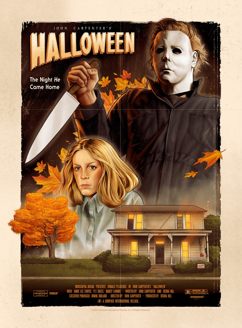 Halloween - Officially licensed 'Halloween' poster design, created for the 'Halloween' art book published by Printed In Blood.

Also available as an officially licensed print via PosterPosse. 18x 24 inches.

Halloween is an absolutely iconic and influential movie in the horror genre, and I was delighted at the opportunity to create some official work for it. There has been a lot of great Halloween art over the years, so I wanted to put my own spin on it. The angle I took was that of a retro B-movie horror poster, which was a lot of fun to execute.

The artwork was finalised and approved in late 2020, but due to delays brought on in part by the COVID pandemic release of the book wasn't until 2022. It's really interesting looking back over the piece after so long and seeing where my style has developed since.

Illustrated in Procreate on iPad Pro, with final assembly in Adobe Photoshop.