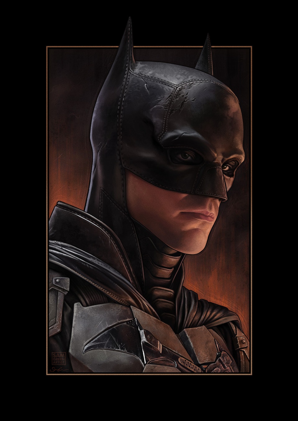 The Batman - Fan Art - The Batman - Character portrait - Alternate version
The process of the painting (seen below in the timelapse video) meant that I painted the fully dry and regular version of the character, and then added rain and lighting effects on top of this. I enjoyed the clean version of the portrait and decided to save it separately as it's own variant version.