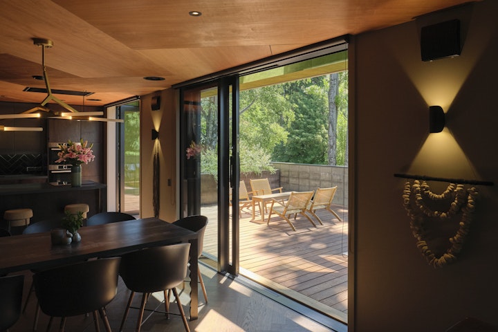 The Black House part two - Indoor outdoor flow designed by Stacey Farrell for this residential home in Arthurs Point Queenstown New Zealand
