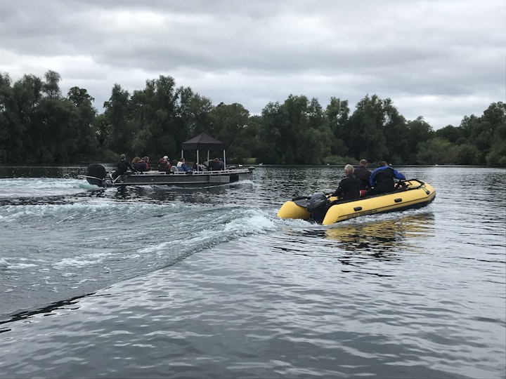 4.50 metre x 1.80 metre Flat-Bottomed Inflatable Boat + 20HP Yamaha 4-Stroke Outboard, 4HP Mercury Outboard or an almost silent Electric Trolling Motor & 12v 110ah Battery.
This very lightweight craft is particularly ideal where access is difficult or restricted: Weighing just 89 kg without the Outboard - it can be carried, 'launched' or 'recovered' by 4 x Marine Dept. Crew. It can carry a total of 8 personnel or a 1250 kg payload and is hugely stable with oversize tubes.