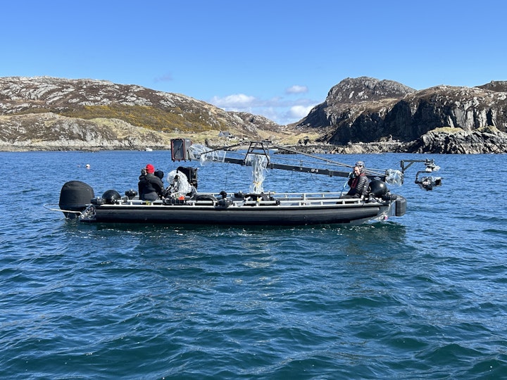 Large Camera Boat with a GF Camera Crane - filming off the Scottish Coast