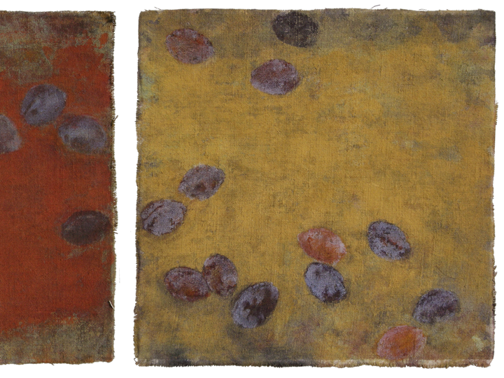 Zwetschgen, 2010 #15, Tempera auf Leinen, dreiteilig je 31 x 31 cm