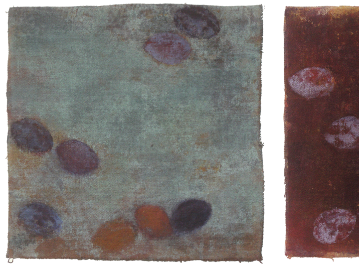 Zwetschgen, 2010 #1, Tempera auf Leinen, dreiteilig je 21 x 21 cm