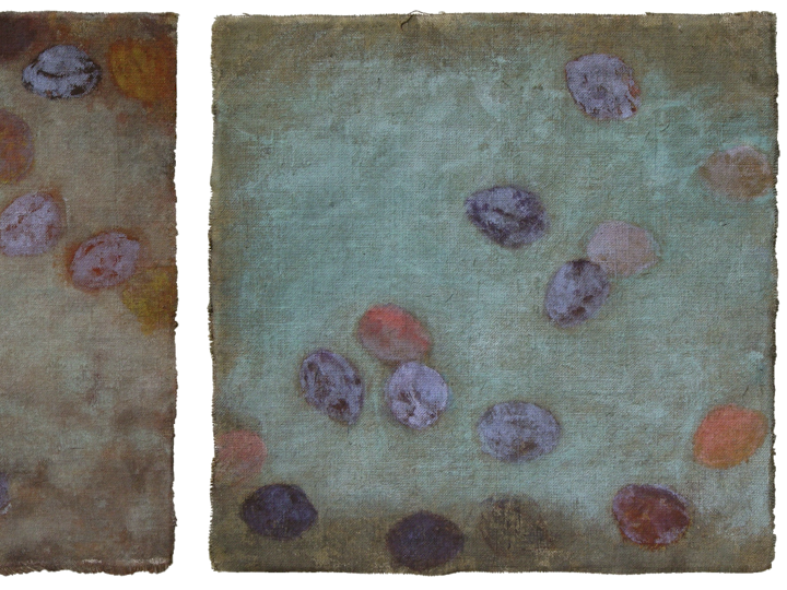 Zwetschgen, 2011 #1, Tempera auf Leinen, dreiteilig je 31 x 31 cm