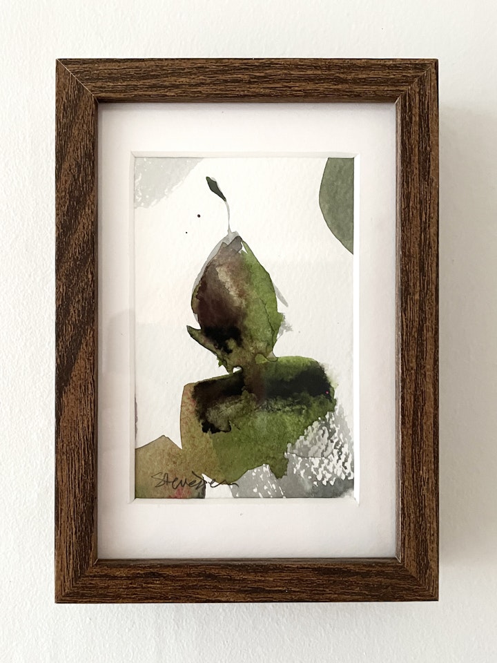 affordable watercolours - Pear #3. Watercolour in a tiny Ikea Hovsta 10x15cm faux dark oak frame. £45 Including UK delivery. Email me for details steve@stevedeer.co.uk