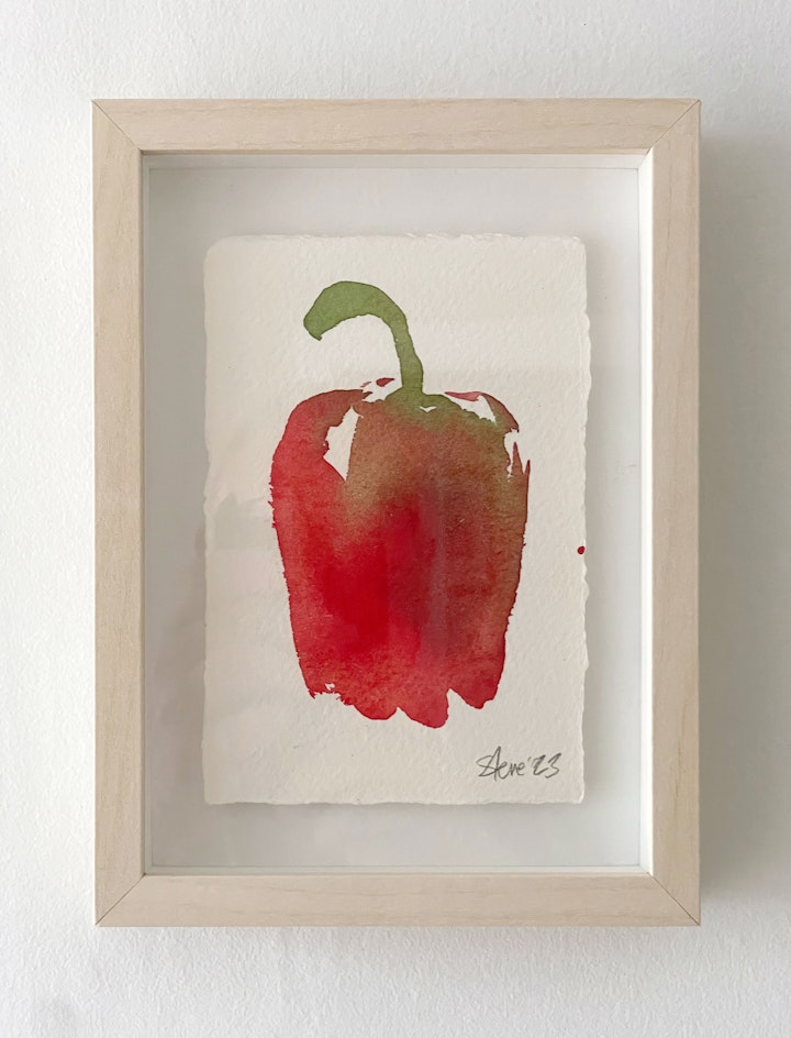 affordable watercolours - Pepper. Watercolour floated in a small Ikea Hovsta 13x18cm faux Birch frame. £50 Including UK delivery. Email me for details steve@stevedeer.co.uk