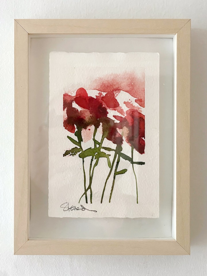 affordable watercolours - Fleur #4. Watercolour floated in a small Ikea Hovsta 13x18cm faux Birch frame. £50 Including UK delivery. Email me for details steve@stevedeer.co.uk