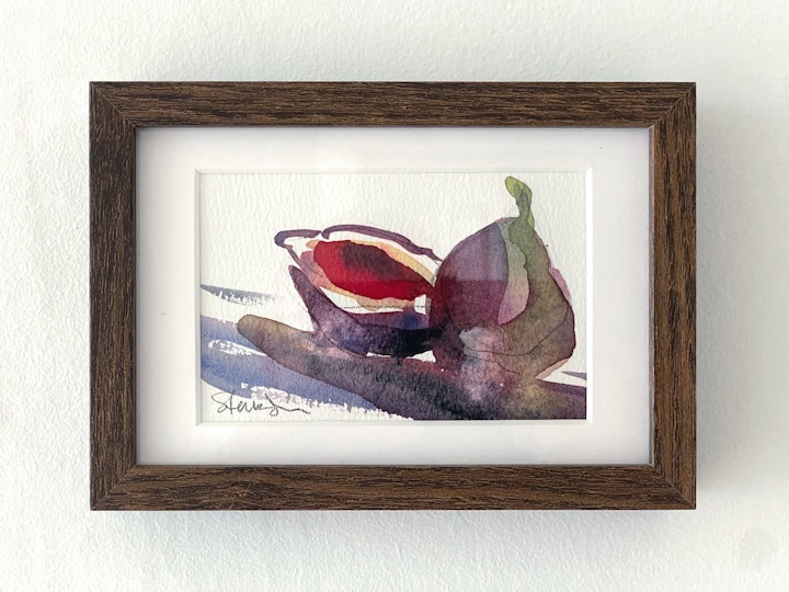 affordable watercolours - Fig #1. Watercolour in a tiny Ikea Hovsta 10x15cm faux dark oak frame. £45 Including UK delivery. Email me for details steve@stevedeer.co.uk