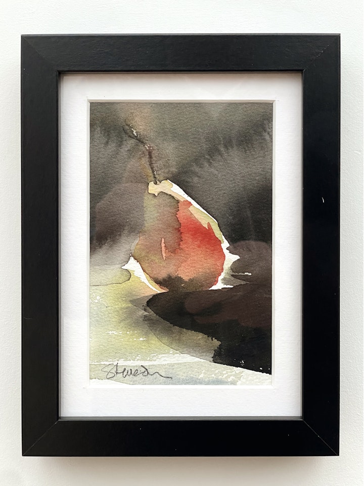 affordable watercolours - Pear #3. Watercolour in small black Ikea Ribba 13x18cm frame. £50 Including UK delivery. Email me for details steve@stevedeer.co.uk