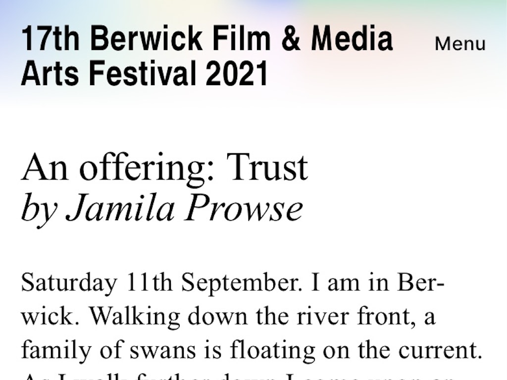 An Offering: Trust. Written response for Berwick Film & Media Arts Festival