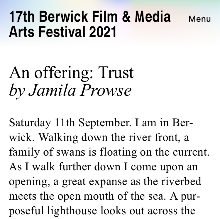 An Offering: Trust. Written response for Berwick Film & Media Arts Festival -
