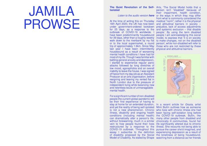 Jamila Prowse - The Quiet Revolution of the Self Isolated (Art Work Magazine 2020)