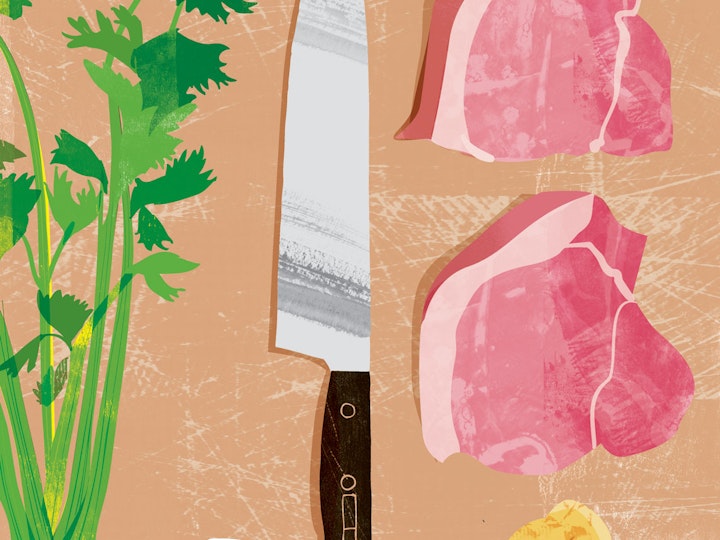 Porkchops apple and celery Cookbook illustration