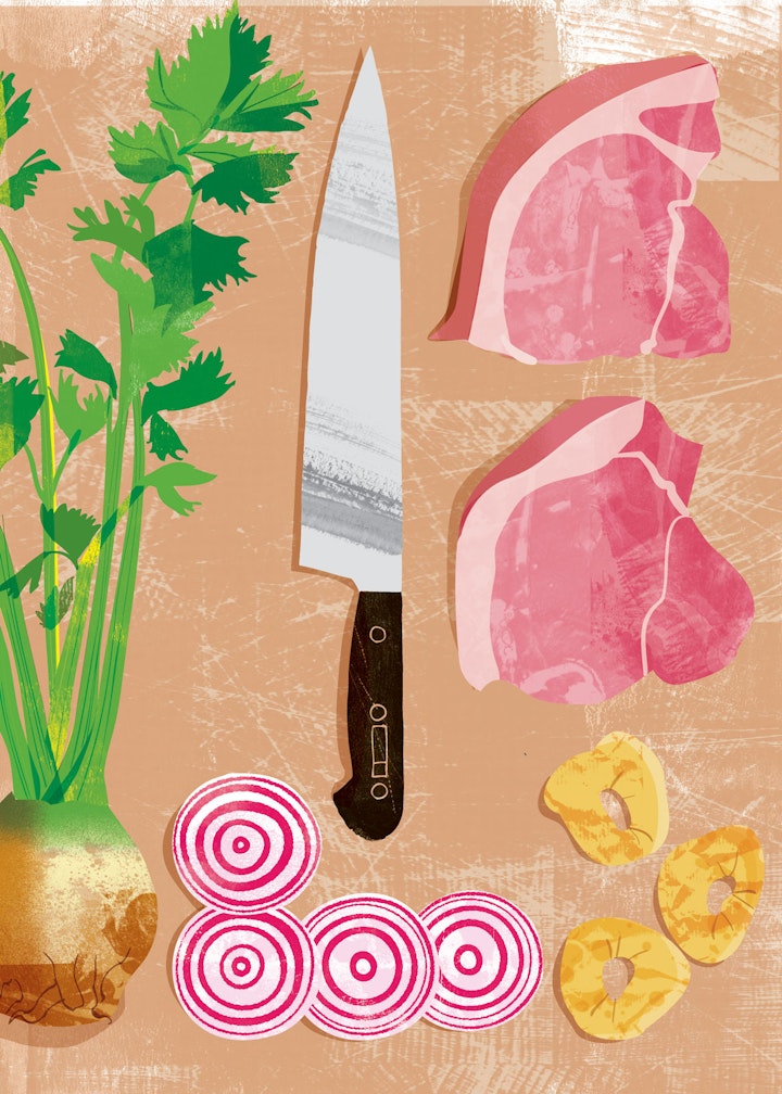 Porkchops apple and celery Cookbook illustration