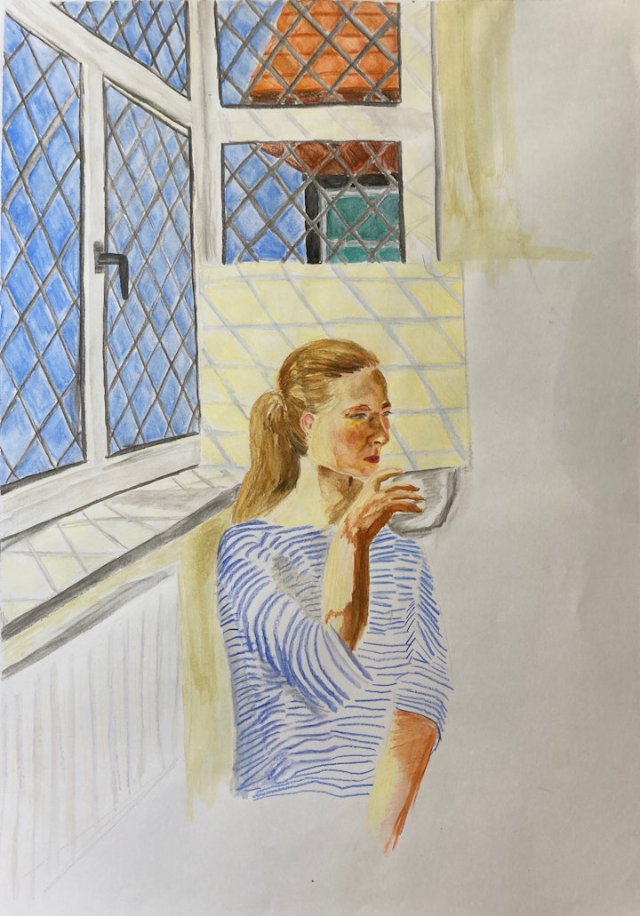 Realised Work - Coffee in the Window - 2020 - Watercolour Pencil and Watercolour on Paper - 30 x 42 cm