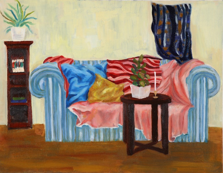 Interiors - Stripey sofa - 2019 - Oil on Canvas - 100 x 125 cm