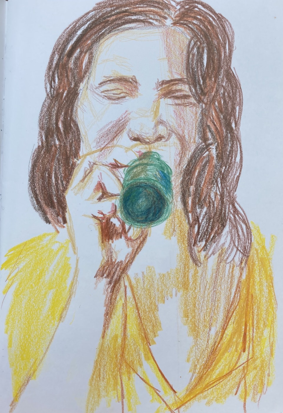 People - Beer and Yellow Dress - 2020 - Pencil on Paper - 15 x 21 cm A5