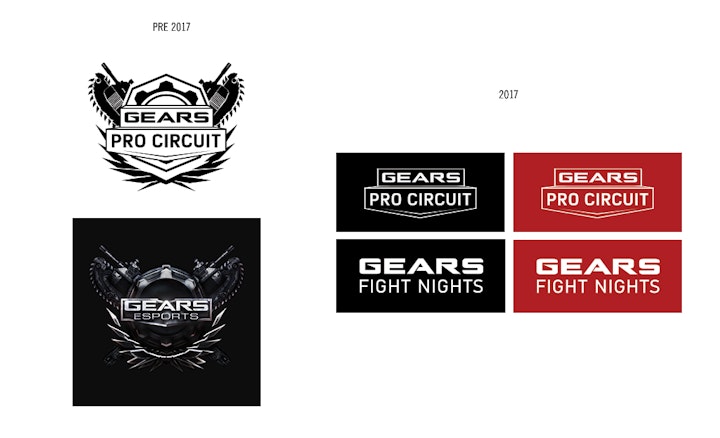 GEARS ESPORTS REBRAND - Where we started – legacy logos from pre-2017, with interim 2017 logo/s for Gears Pro Circuit and Gears Fight Nights.