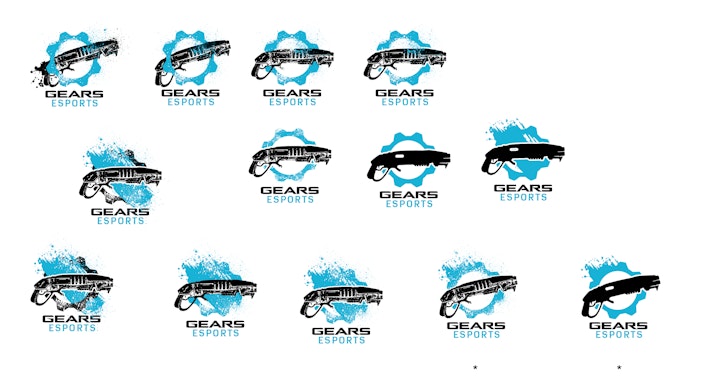 GEARS ESPORTS REBRAND - Process #4. Client was heavily invested in a logo with a Gnasher (Gears 'shotgun') but it wasn't working so we eventually moved away from it.