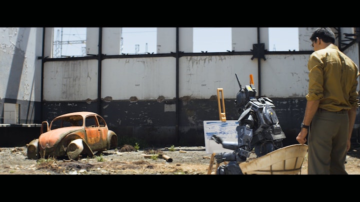 Design of "painting" shots in Chappie (2015). Design by Tiz Beretta. Compositing/VFX/Animation by Image Engine Design Inc. 10 shots total.