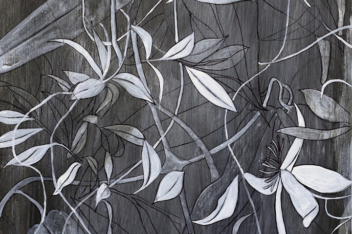 ''Clematis'
Medium; Acrylic, Graphite and Gesso on board.
Dimensions; 52 x 28 cm