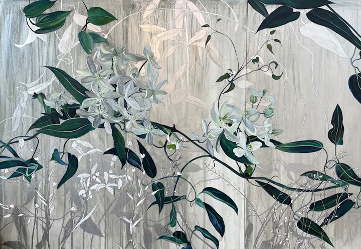 'Silver Leaves'
Medium; Acrylic on board
Dimensions; 86 cm x 124 cm