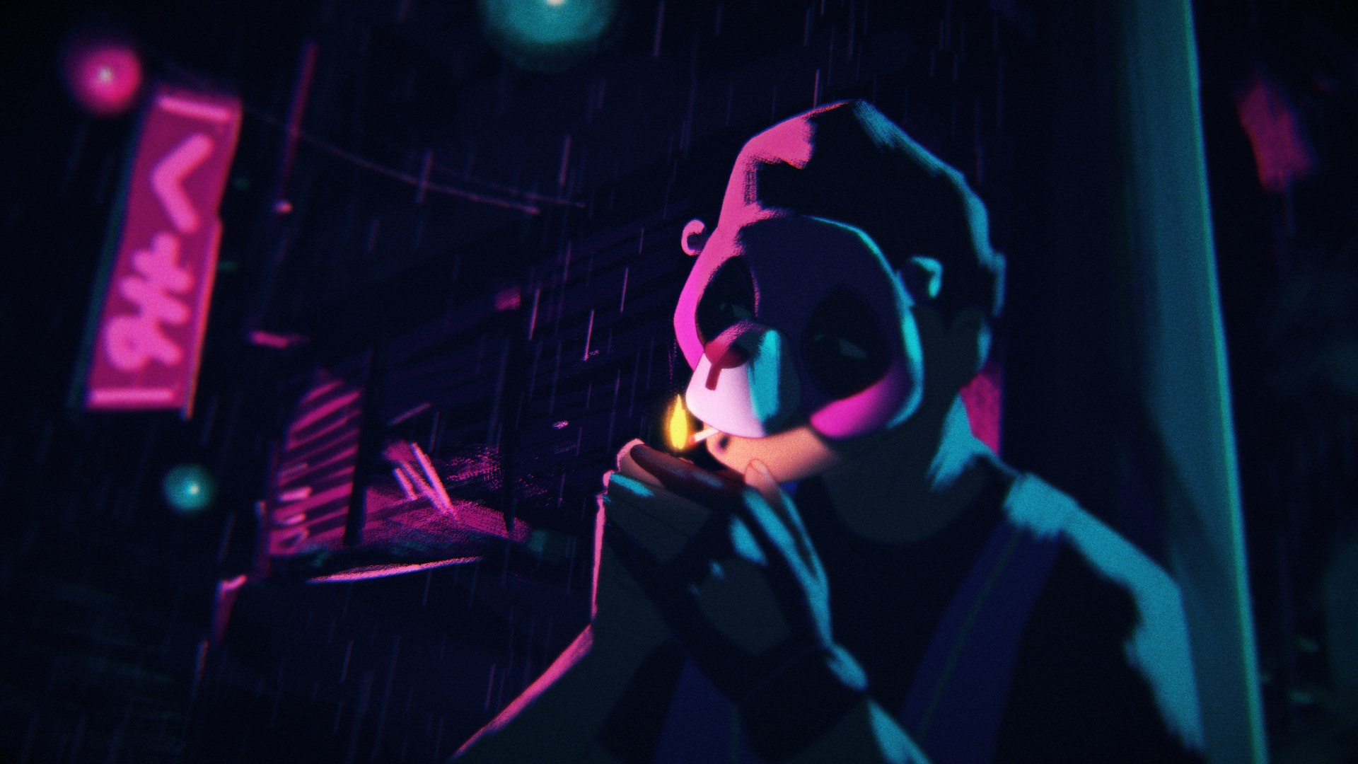 Illustration of a character with a mask smoking a cigarette