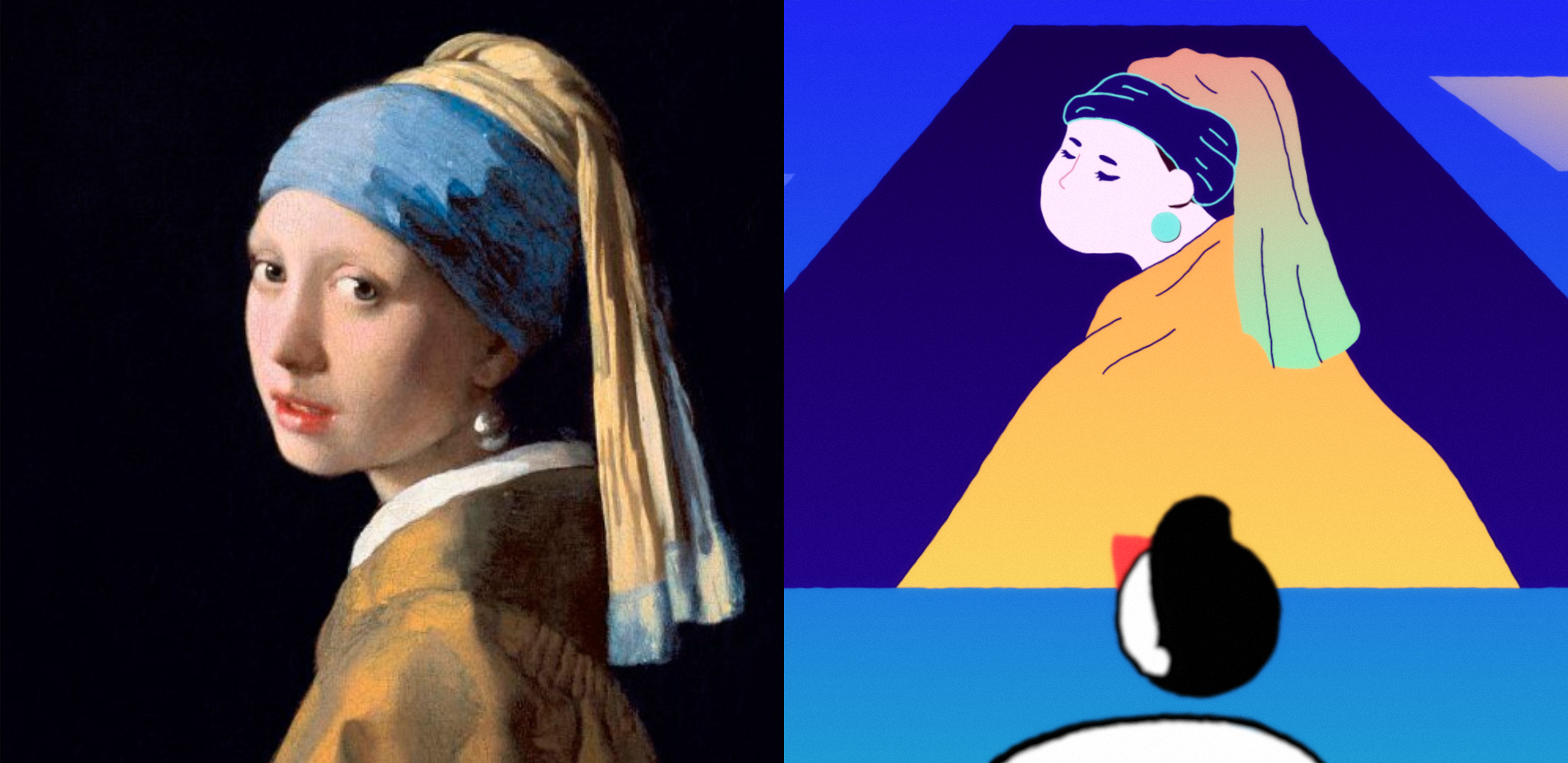 Girl with a Pearl Earring by Vermeer original and illustration