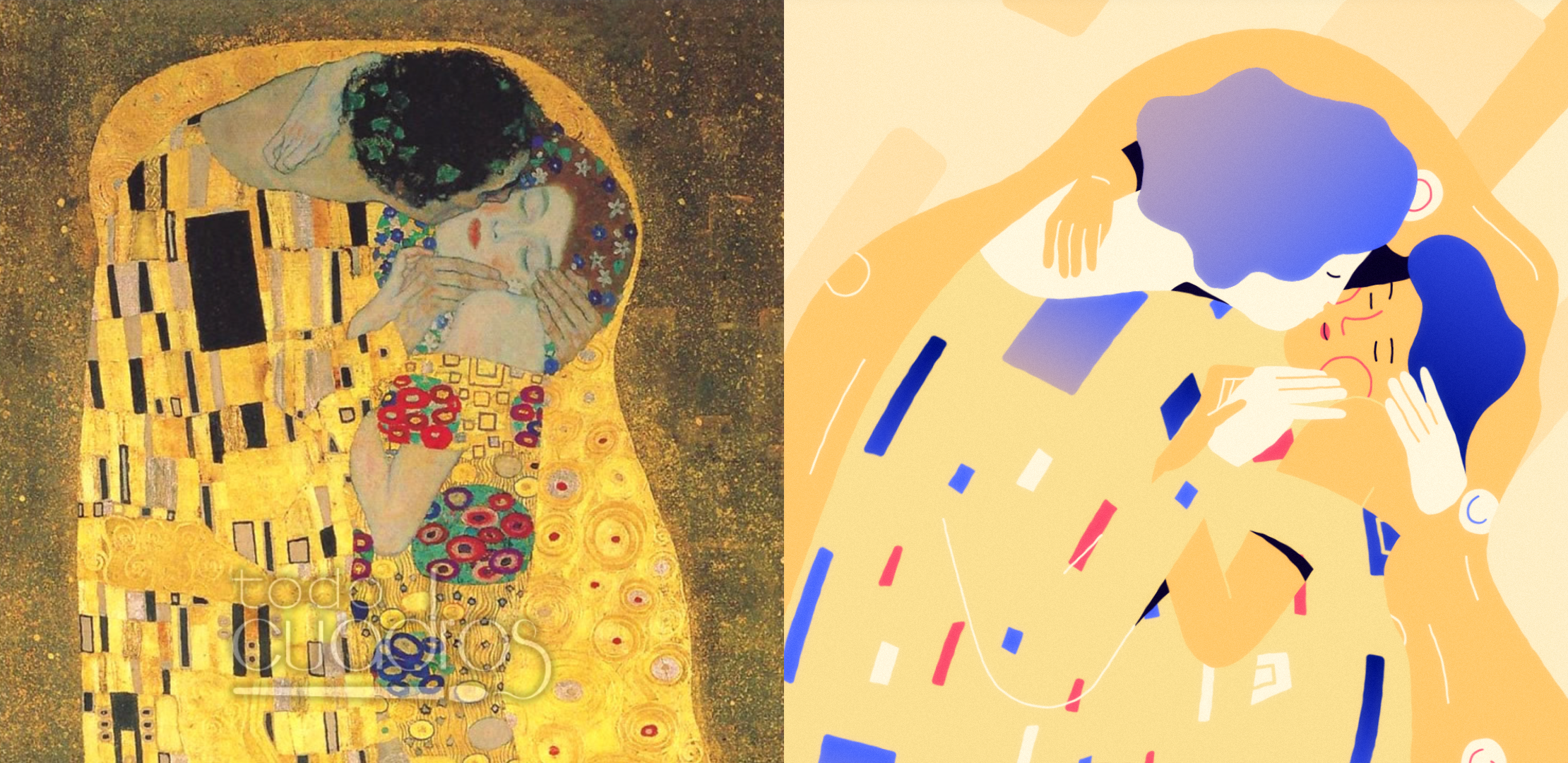 The Kiss by Klimt original and illustration