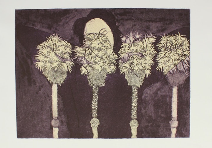 Early Etchings - <i>Moonlit Palms.</i> 22 x 30 in. Intaglio etching.