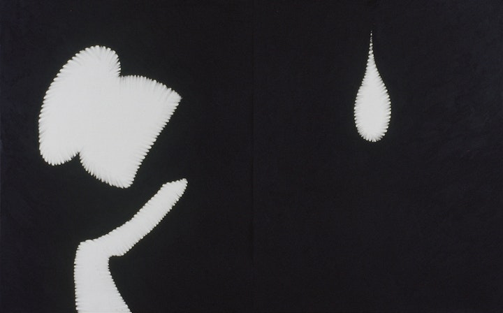 On The Fringe of The Field - <i>Domestic Drama (as diptych)</i>. 40 x 64 in. Oil stick, 1986-87.