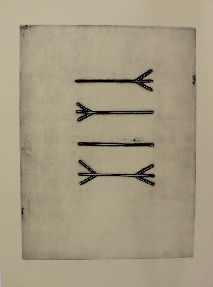 Text, Context, Texture, Architexture - <i>Sticks.</i> 30 x 20 in. Etching, 1983.