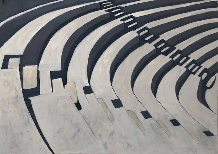 Photo Translations - <i>Mills Amphitheater, after Imogen Cunningham</i>. 27.75 x 39.5 in. Oil stick, 2021.