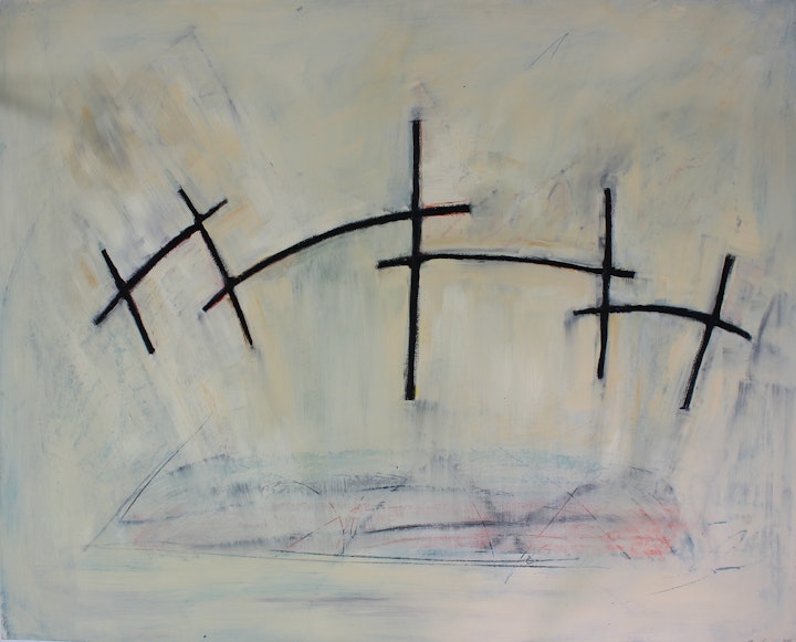 Paintings In Color - <i>Three Crosses.</i> 32 x 40 in. Oil stick.