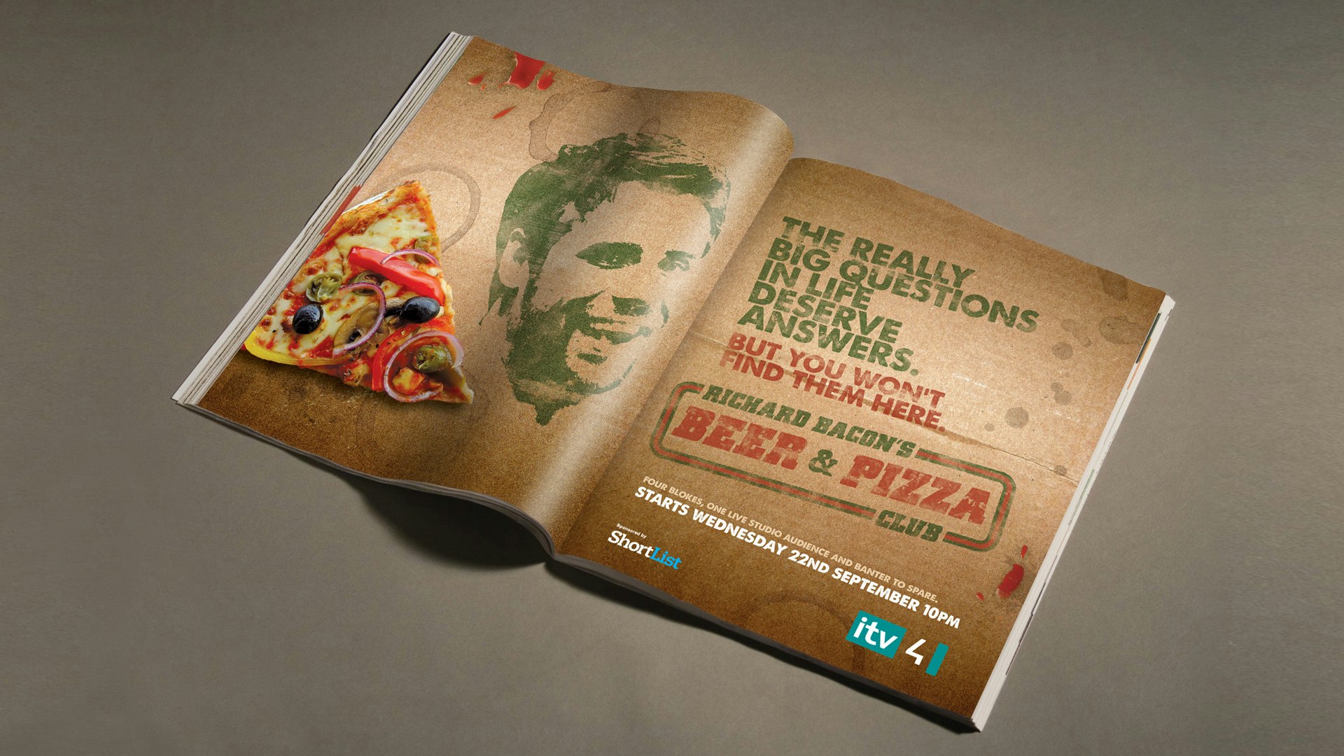Jason Ford - Richard Bacon's Beer & Pizza Club Double Page Press Ad