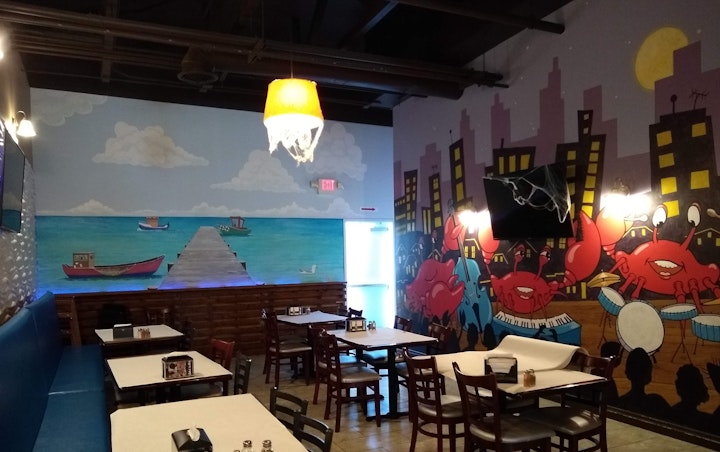 Two murals, for twice the fun. It's Halloween, which is why the fake spiderwebs.