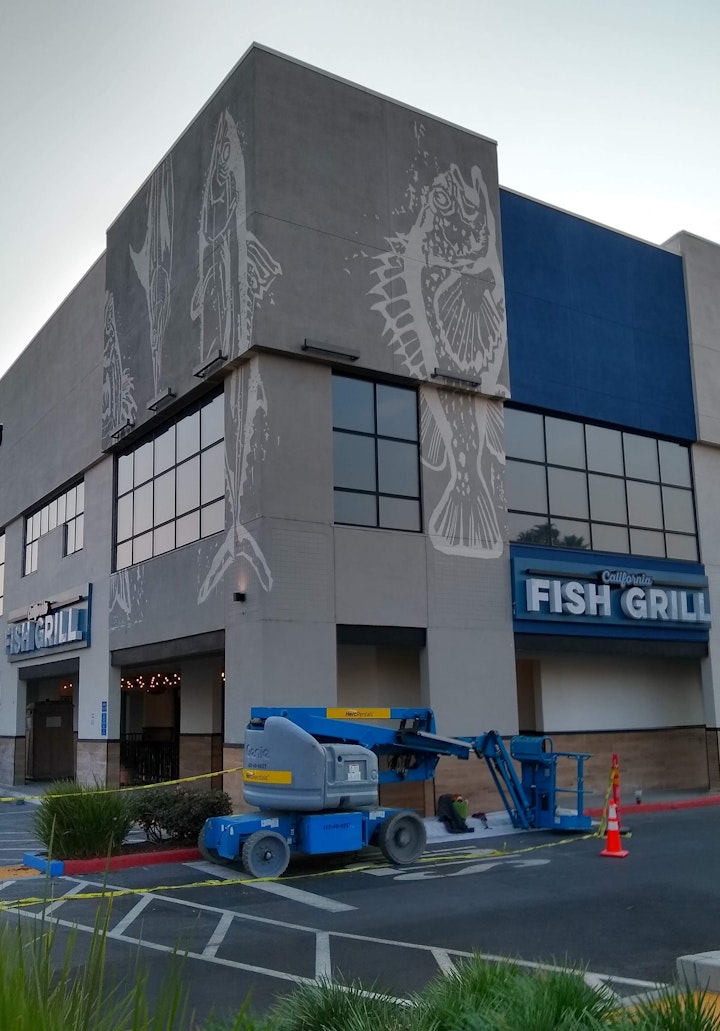A rapidly growing California chain restaurant. I did not design the fish, but did have to tweak them a bit to accommodate some of the overhangs and wraps.