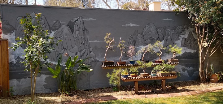 This is the 'set' for the collection of bonsai. Don't miss the video, it can take a minute to load.