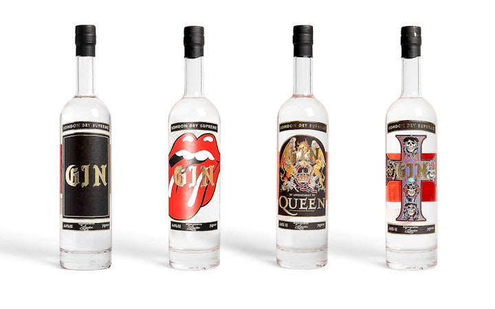 Goldy Gin identity and collaborative bottles.